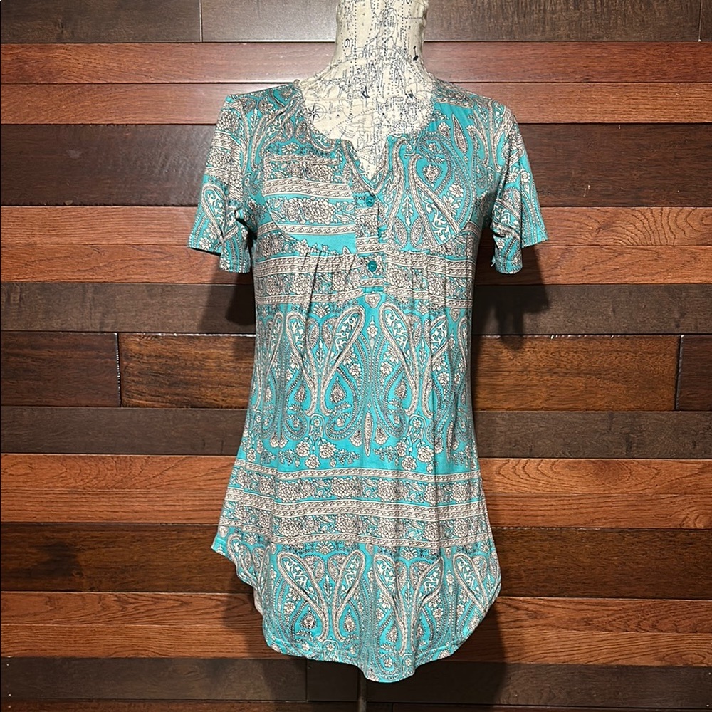 Halife Teal Paisley Print Women's Blouse